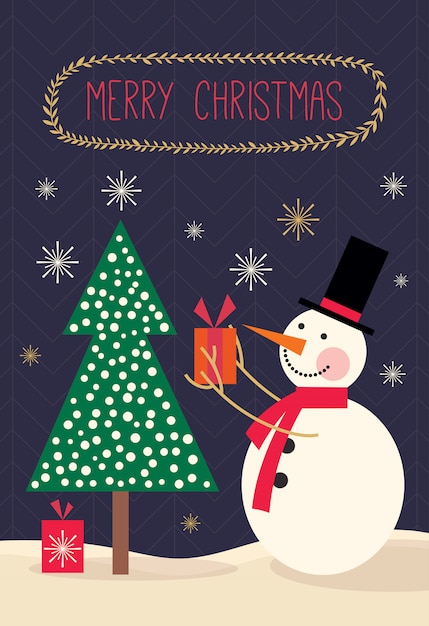 Premium Vector Christmas Greetings Card With Snowman 1803