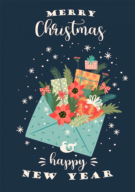Christmas and happy new year illustration. vector design template. Premium Vector