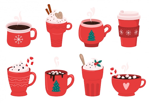 Christmas holiday coffee mug. cocoa with marshmallows, winter warming ...