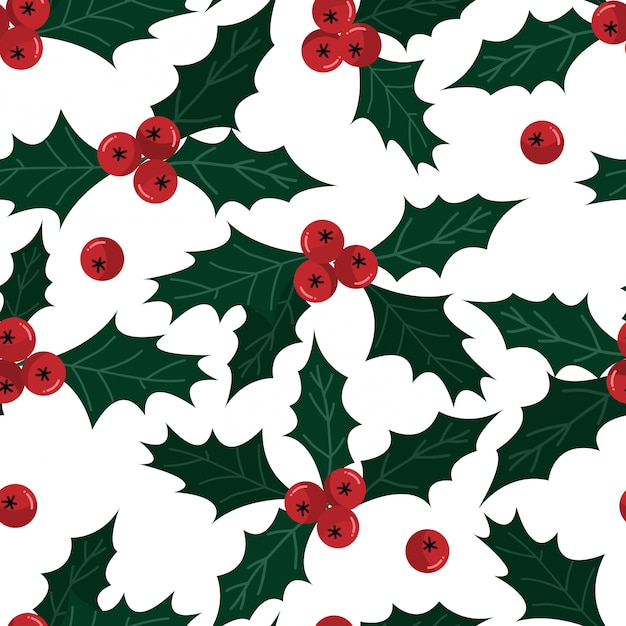 Premium Vector Christmas holly leaves and berries ornate seamless