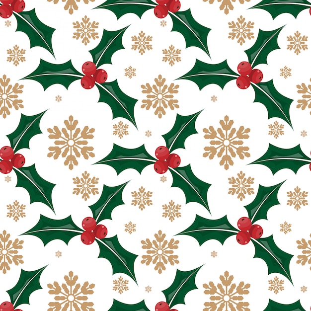 Premium Vector Christmas holly leaves and berries ornate seamless