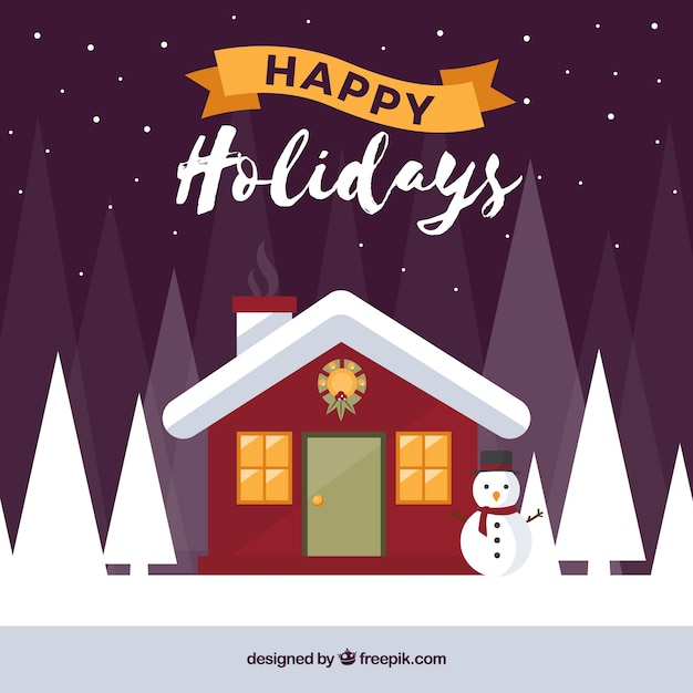 Free Vector | Christmas house background with pines