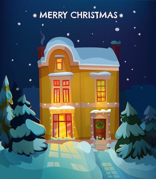 Free Vector Christmas house with snow