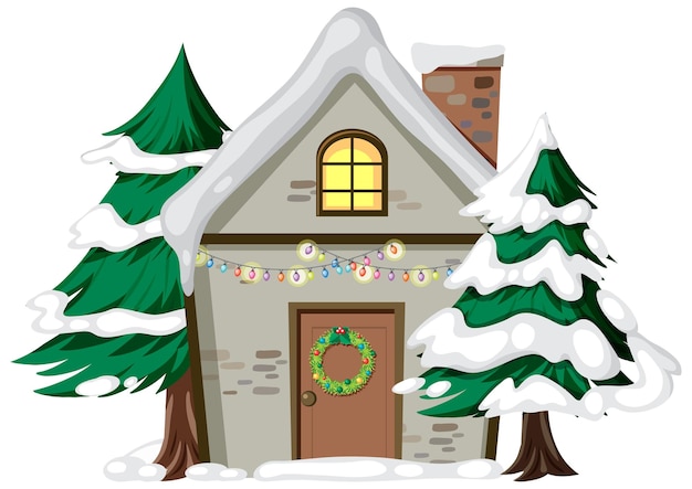 Premium Vector | Christmas house with with pine trees