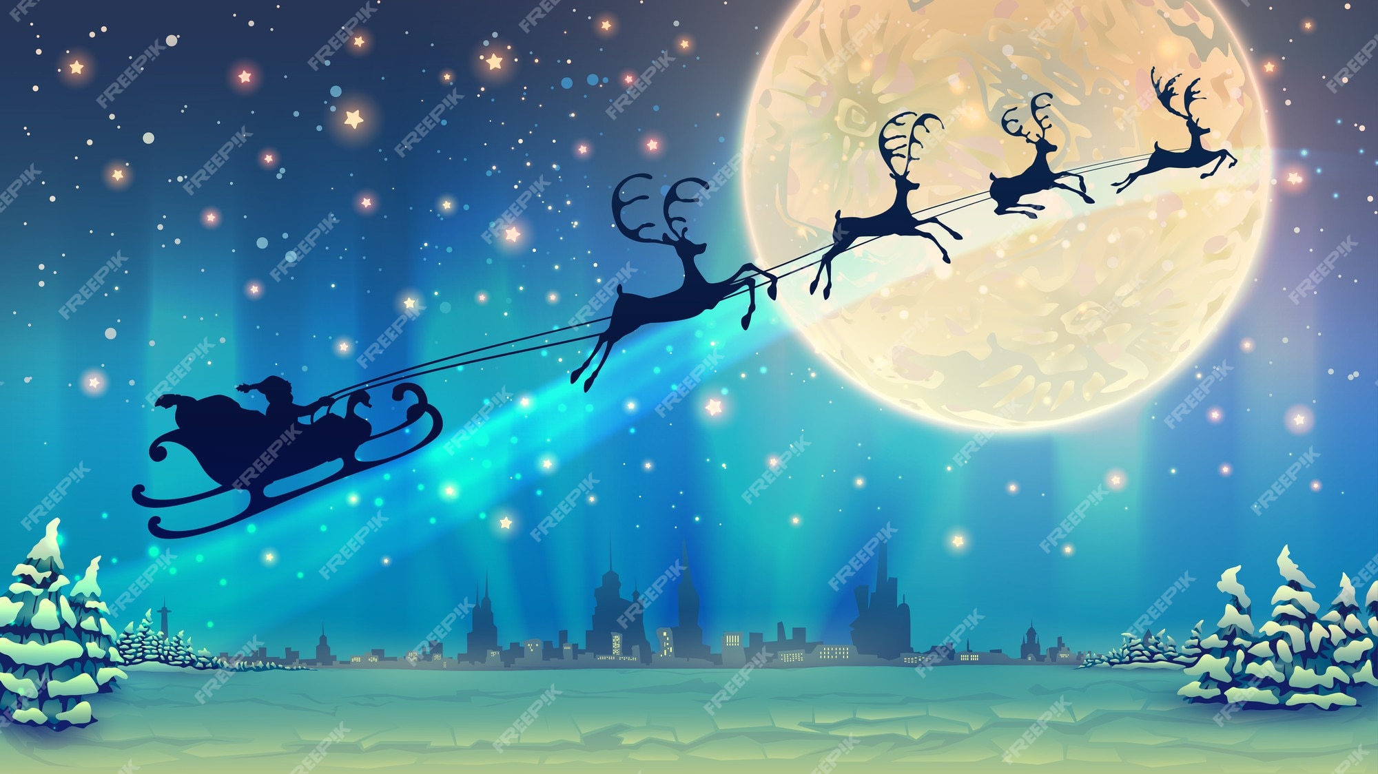 Premium Vector | Christmas illustration with reindeer team and santa ...