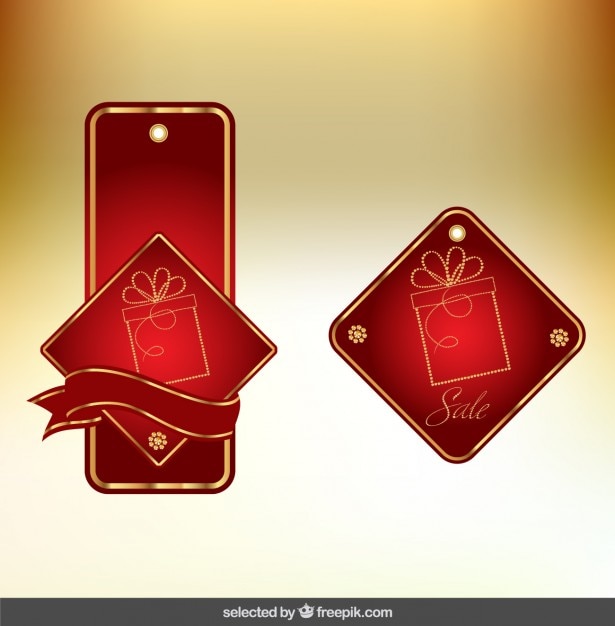 Christmas labels in red and golden\
colors