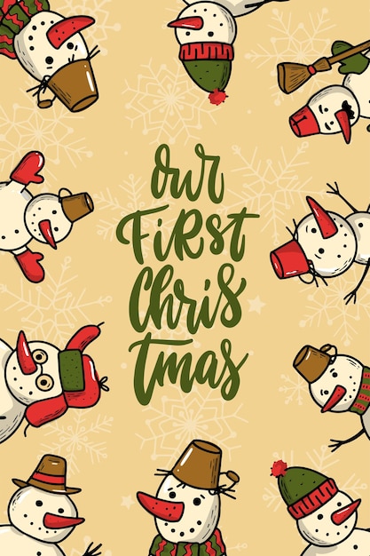 Premium Vector | Christmas lettering quote decoraed with snowmen