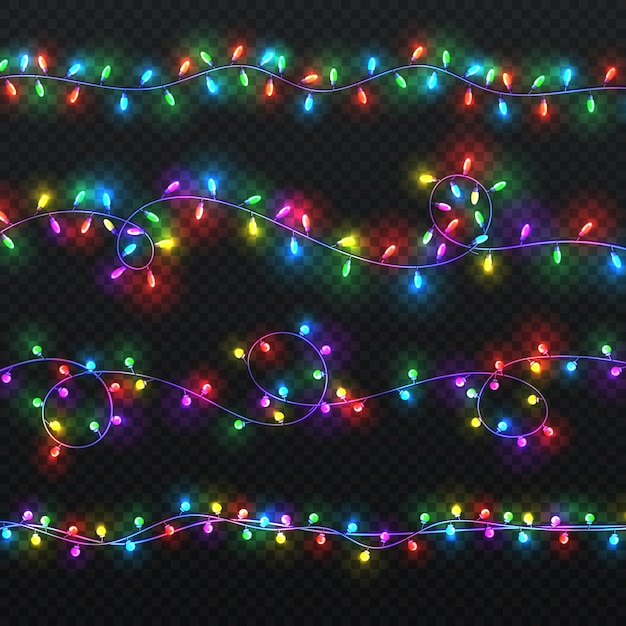 Christmas Light Garlands Xmas Vector Decoration With Colorful