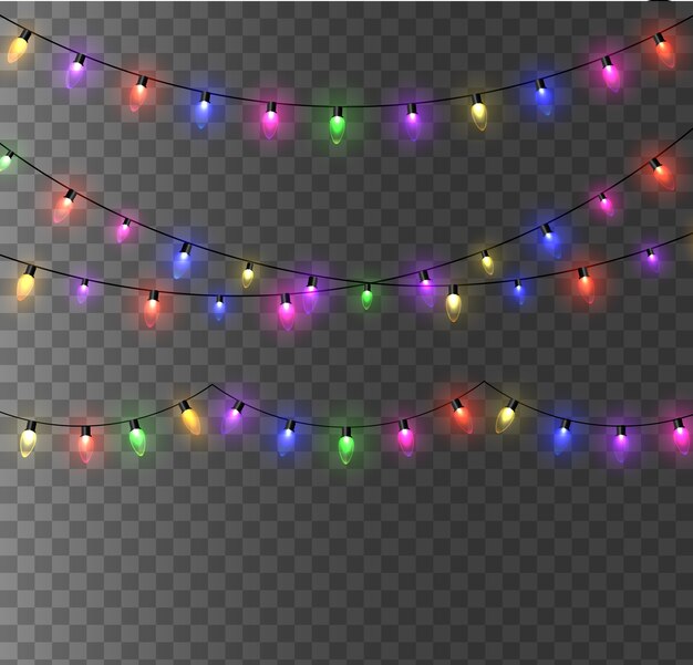 Premium Vector Christmas Lights Isolated On Transparent Background Set Of Xmas Glowing Garland Lamp