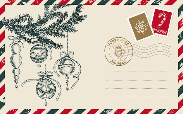 Premium Vector | Christmas mail postcard hand drawn illustration