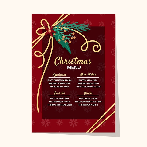 Free Christmas Menu Design Template - Red Theme - Free Vector