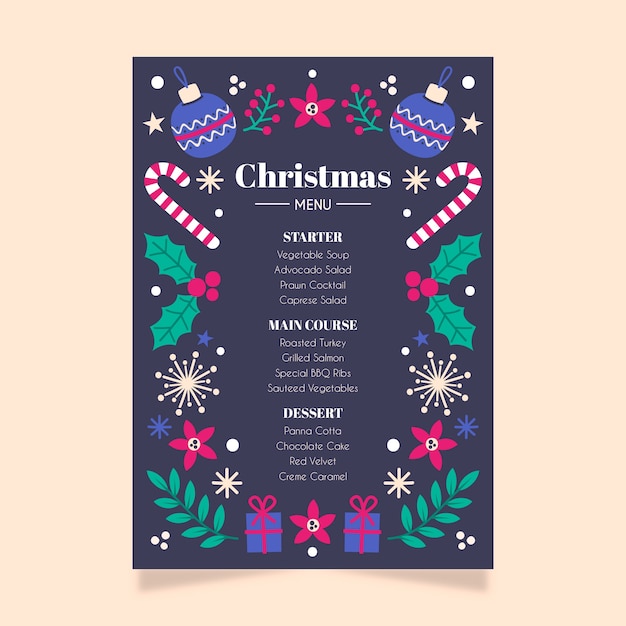 Christmas menu flat design template Free Vector - Bright and Happy