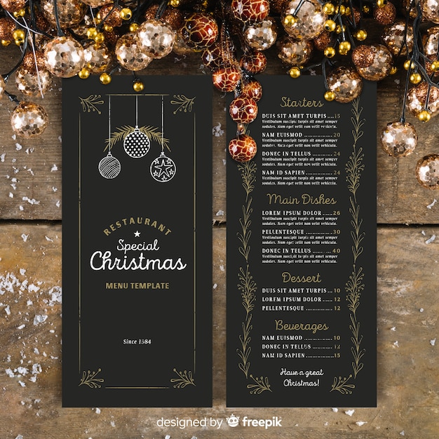 Free Vector Christmas Menu Template In Vintage Style