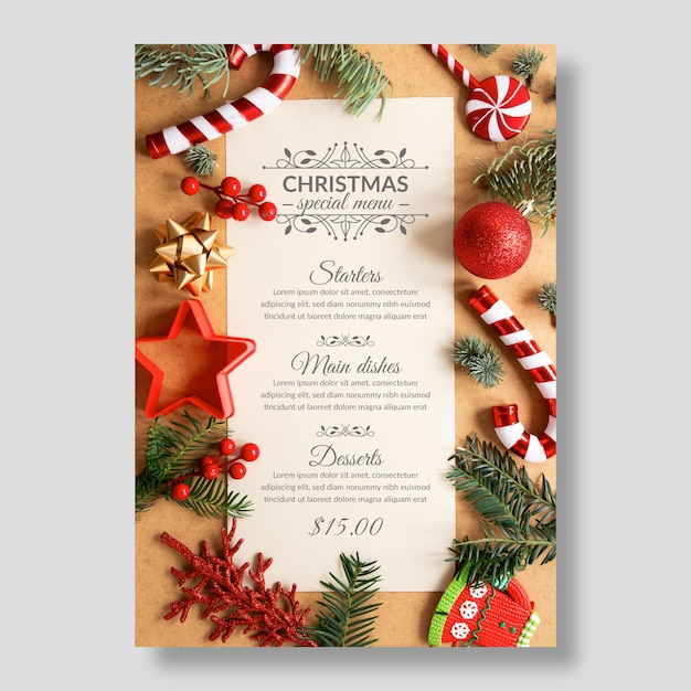 Christmas menu template with photo Vector Free Download