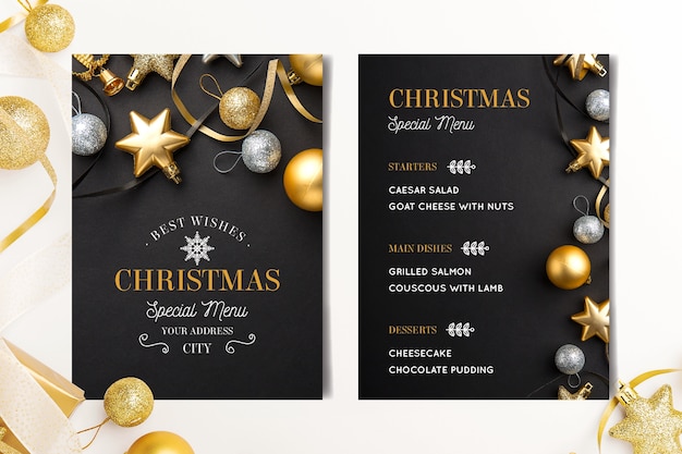 Christmas menu template with photo Free Vector