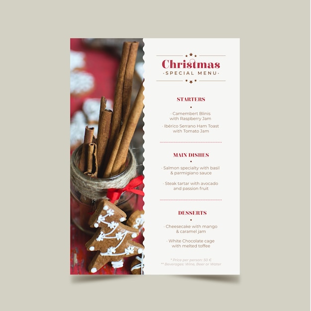 Christmas menu template with picture Free Vector