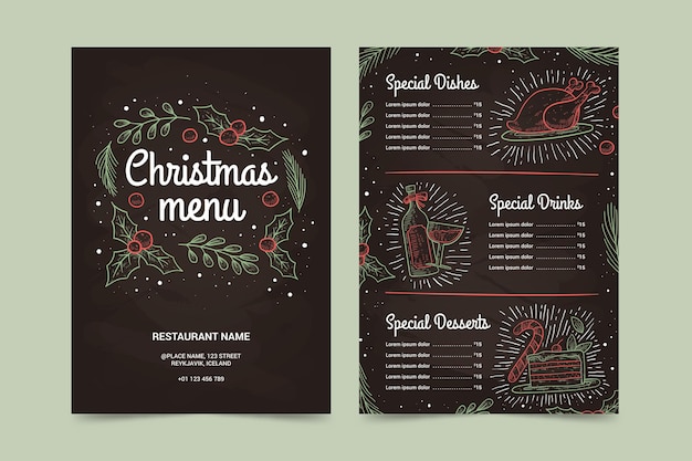 Christmas menu template Design Free Vector - Brown Background and Hand drawn Vector Theme