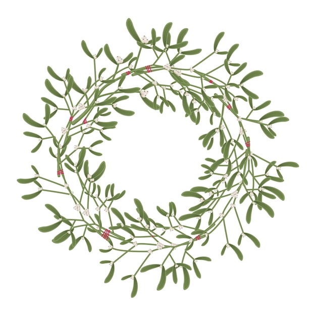 クリスマスのヤドリギの花輪 白い背景の上の漫画の休日の装飾要素 プレミアムベクター