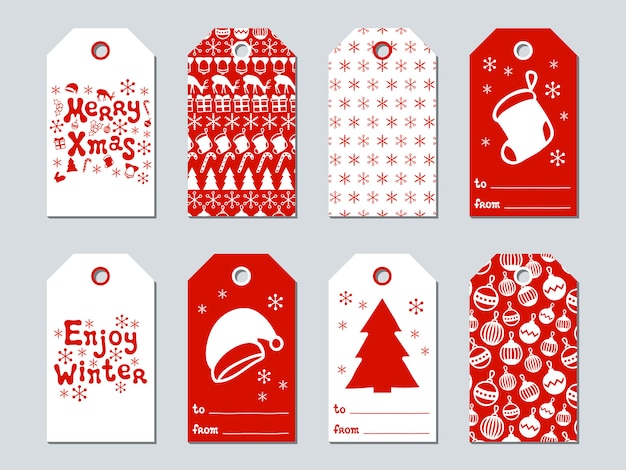 Download Christmas and new year gift tags | Premium Vector