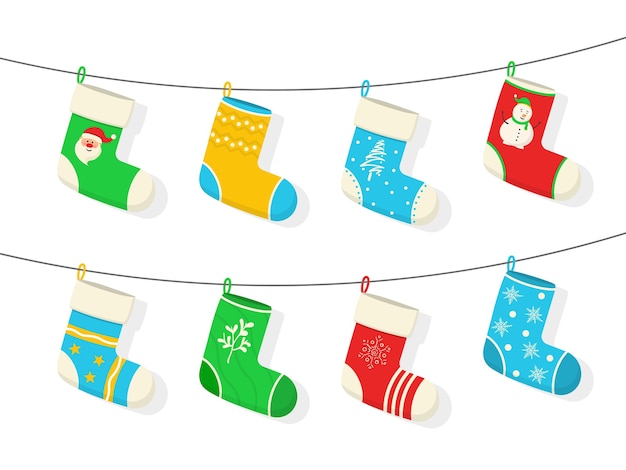 Premium Vector | Christmas and new year holiday colorful socks with ...