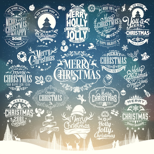 Christmas and new year vector set background with typography Premium Vector