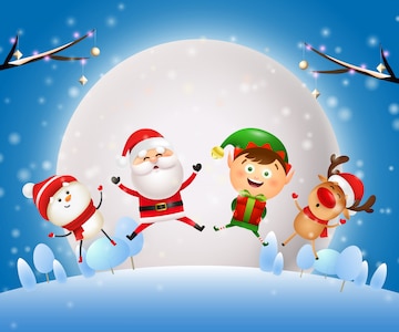 Free Vector | Christmas night banner with santa, animals on blue ground