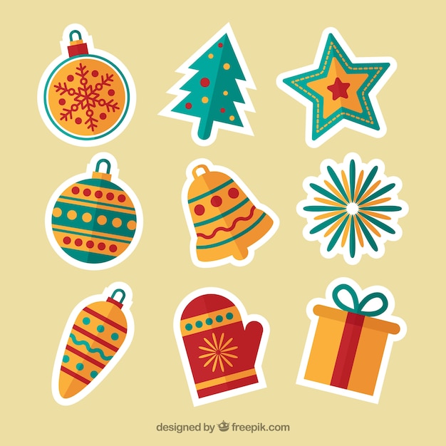 Free Vector | Christmas ornaments stickers in flat design