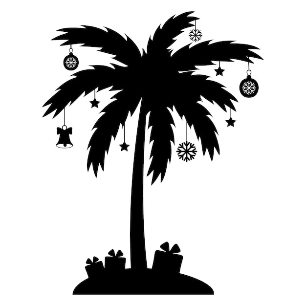 Premium Vector Christmas palm tree with garland and gifts, black