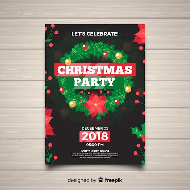 Free Vector | Christmas party christmas wreath flyer template