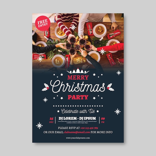 Download Christmas party flyer template with photo Vector | Free ...