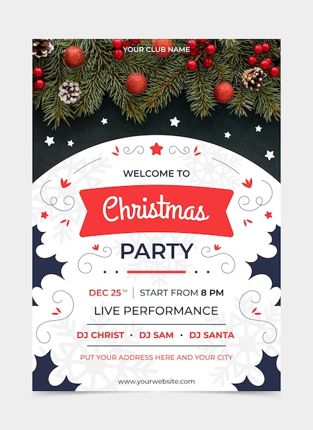 Download Free Vector | Christmas party flyer template with photo