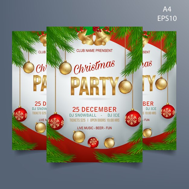 Download Christmas party flyer vector template | Premium Vector