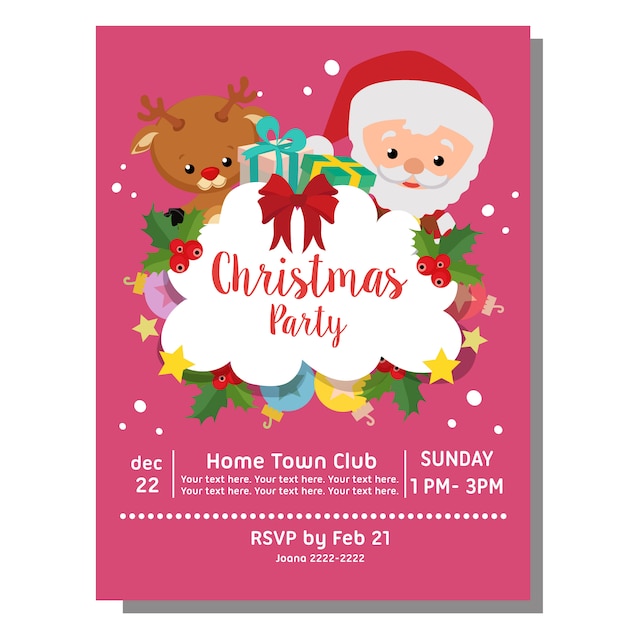 Premium Vector Christmas Party Invitation Card Santa Claus Reindeer 6784