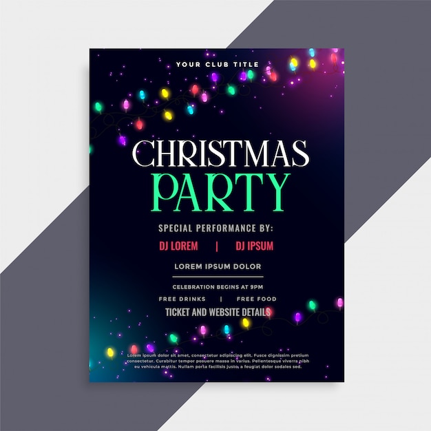 Christmas party poster design with decoration\
lights