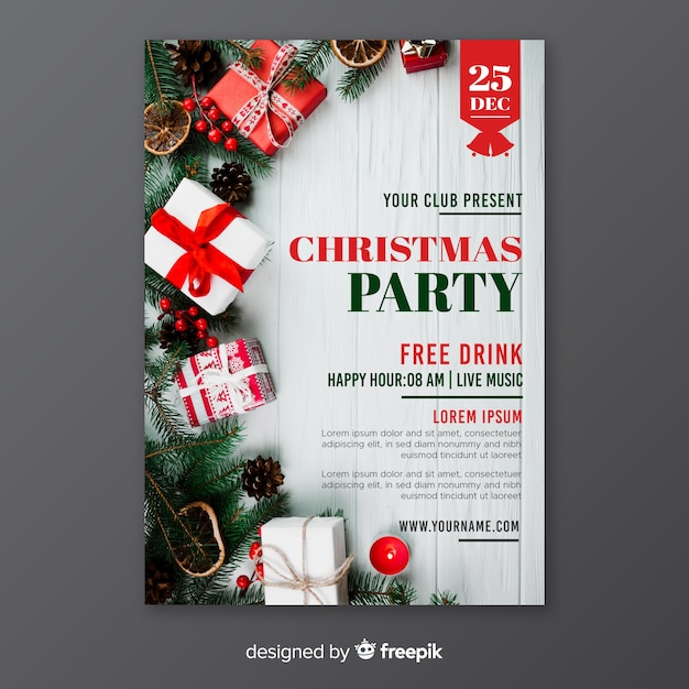 Free Vector Christmas Party Poster Template With Photo