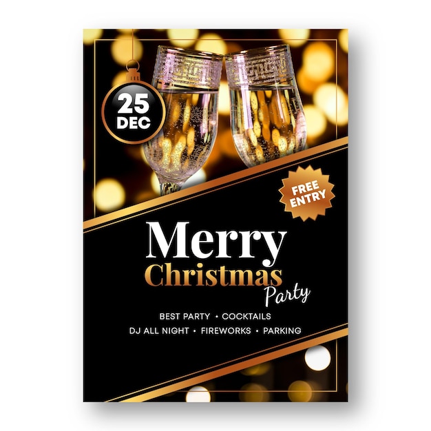 Free Vector | Christmas party poster template with photo