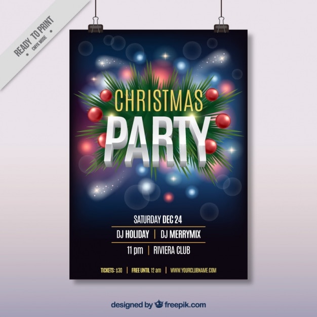 Free Vector | Christmas party poster with decorative balls