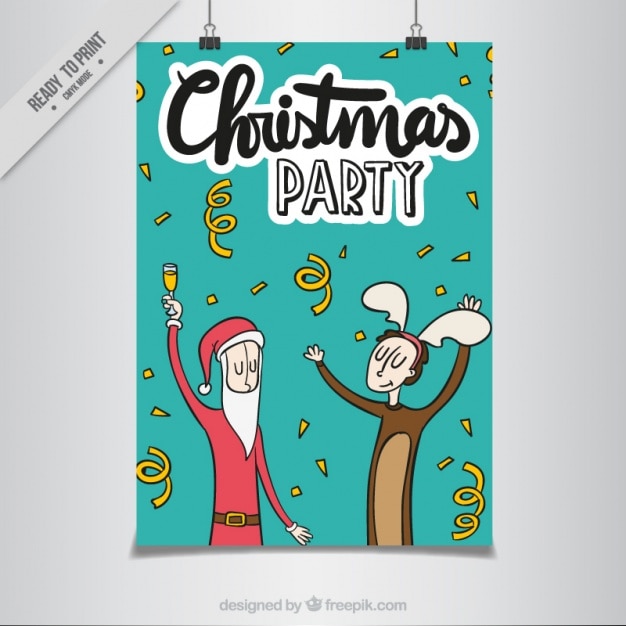 Christmas party poster with disguised people
dancing