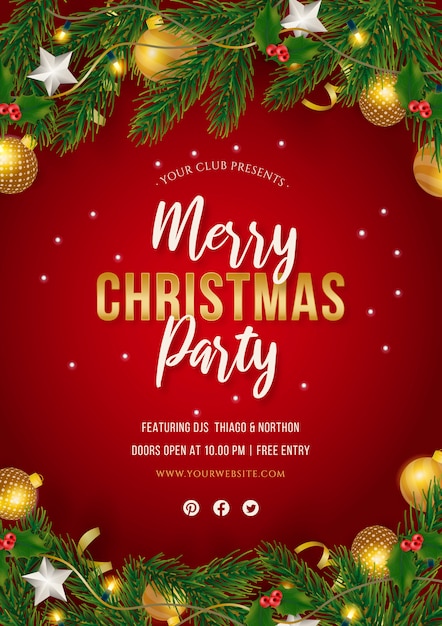 Christmas party poster with realistic decoration Vector | Free Download