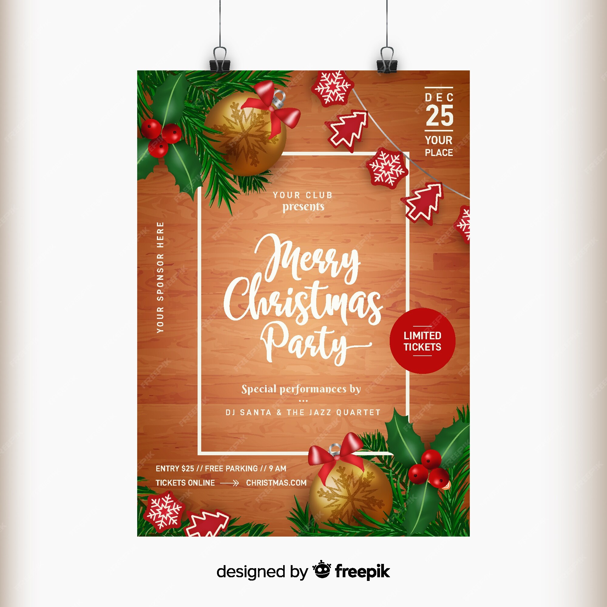 Free Vector | Christmas party poster