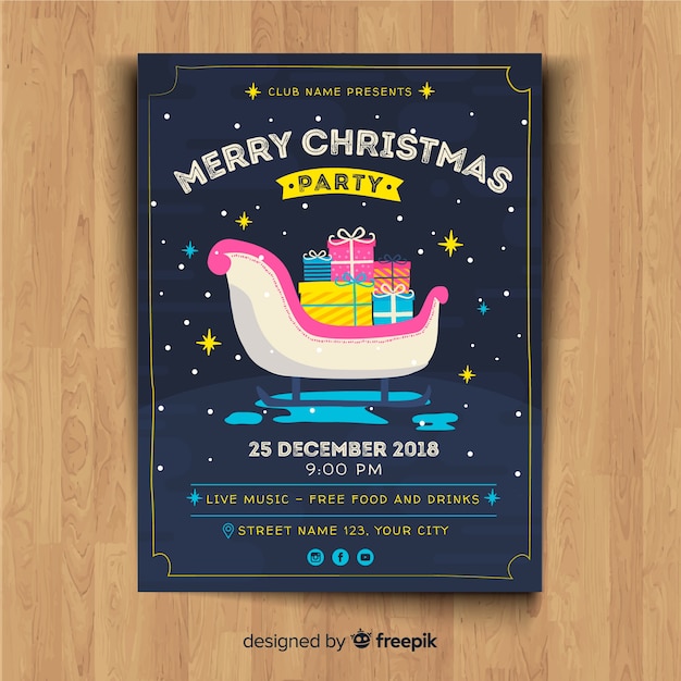 Download Christmas party sleigh flyer template | Free Vector