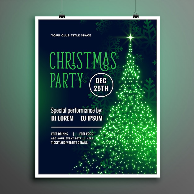 Download Free Vector Christmas Party Sparkle Tree Green Flyer Template Design