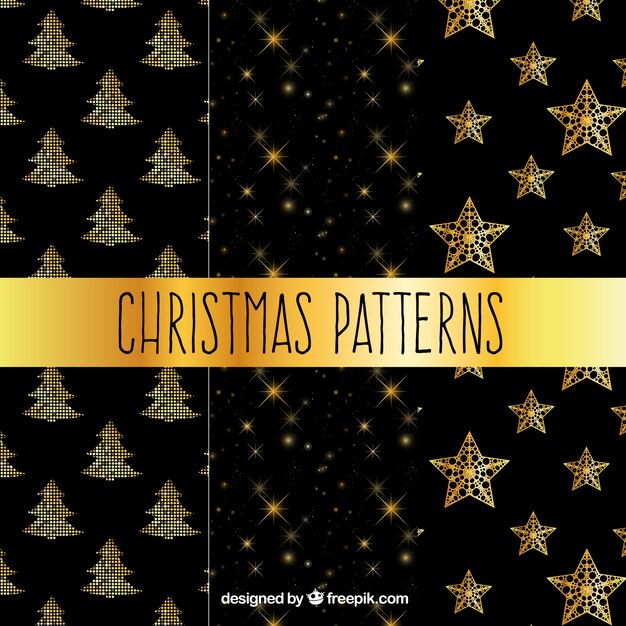 Christmas patterns with golden christmas
ornaments