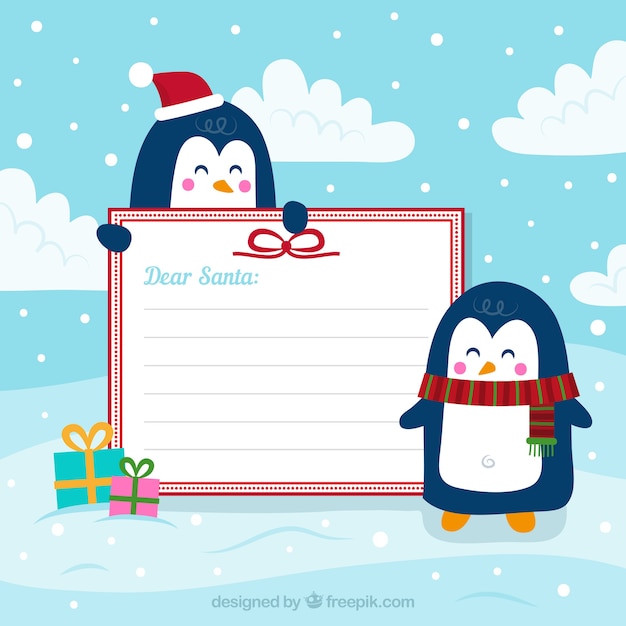 Christmas penguins with blank sign