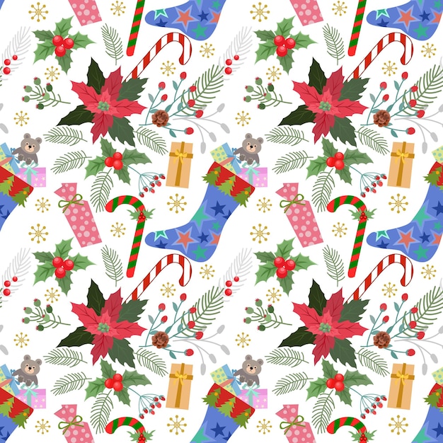 Premium Vector | Christmas plant with element seamless pattern.
