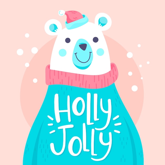 Download Free Vector | Christmas polar bear character with lettering