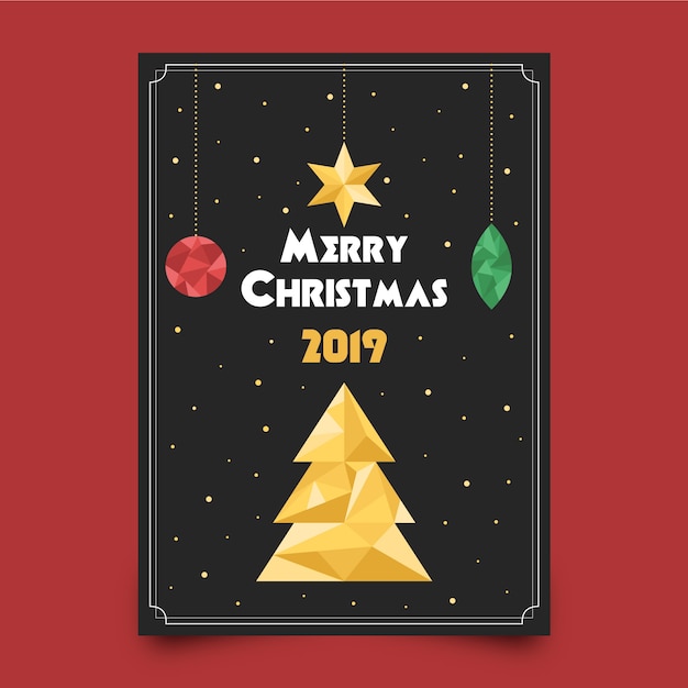 多角形スタイルのクリスマスポスターテンプレート 無料のベクター