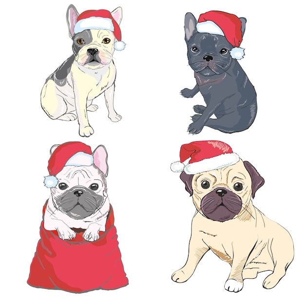 Download Christmas pug dog with red santa's hat | Premium Vector