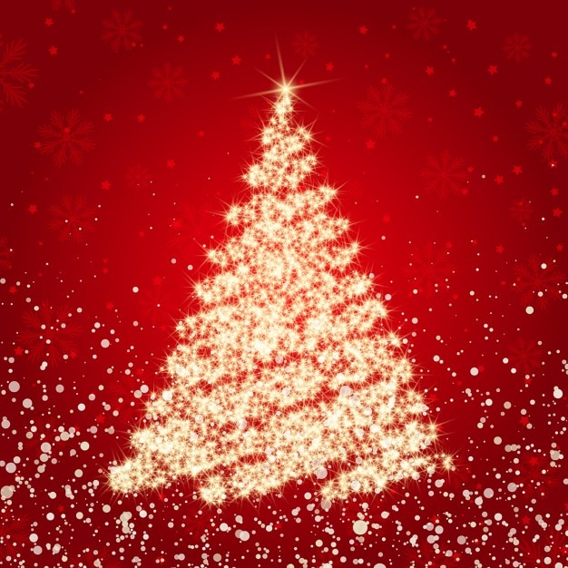 Christmas red background with golden sparkly tree Vector | Free Download