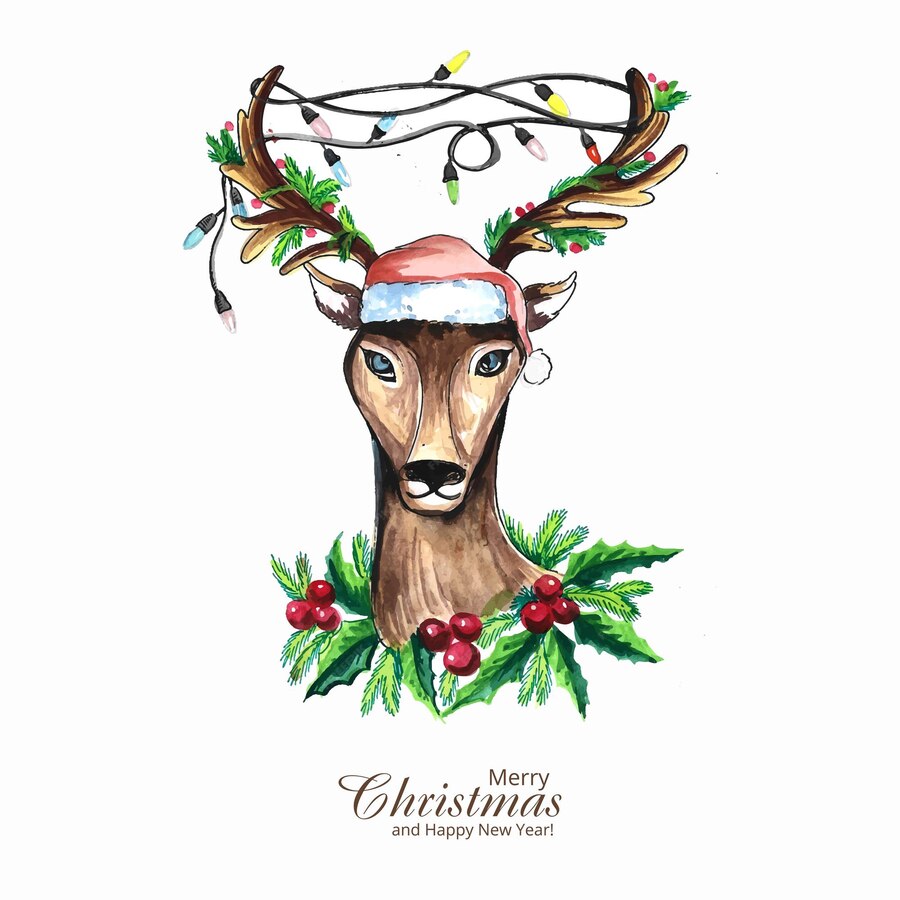 Free Vector | Christmas reindeer head with christmas lights card background